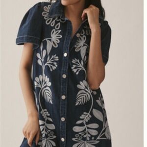 By Anthropologie Embroidered Denim Shirt Dress